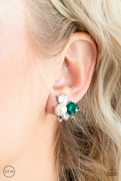 Highly High-Class - Green Earring - Clip On - Paparazzi