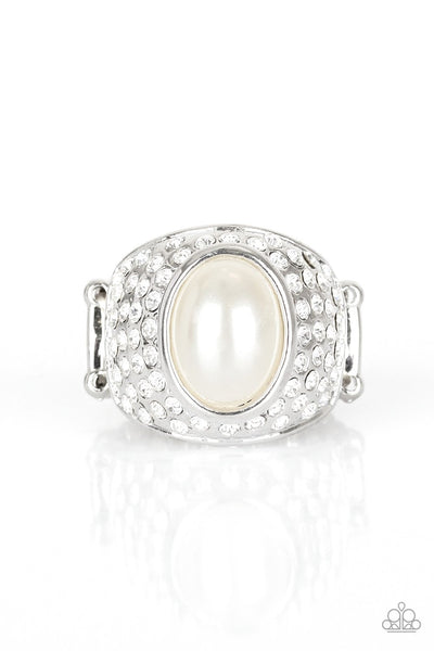 Glittering Go-Getter - White Ring - Paparazzi