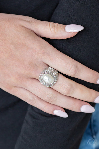 Glittering Go-Getter - White Ring - Paparazzi
