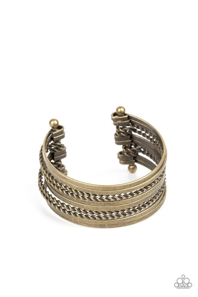 Perfectly Patterned - Brass-bars-cuff-paparazzi