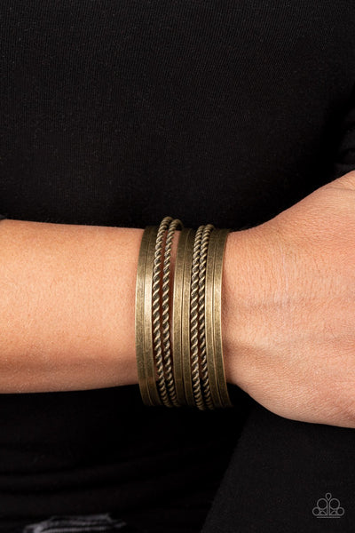 Perfectly Patterned - Brass-bars-cuff-paparazzi