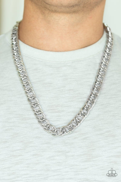 Omega - Silver-cable chain-necklace-paparazzi