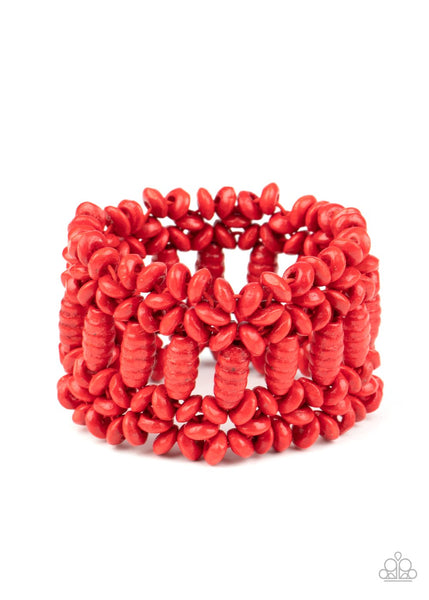 Fiji Flavor - Red Bracelet - Wood - Paparazzi