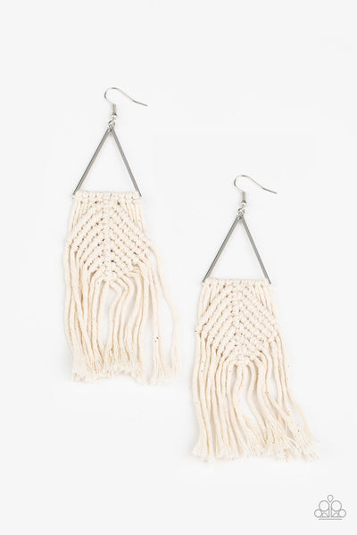 Macrame Jungle - White Earrings - Paparazzi