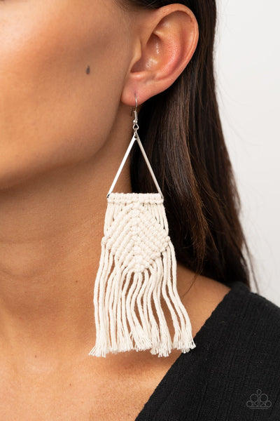 Macrame Jungle - White Earrings - Paparazzi