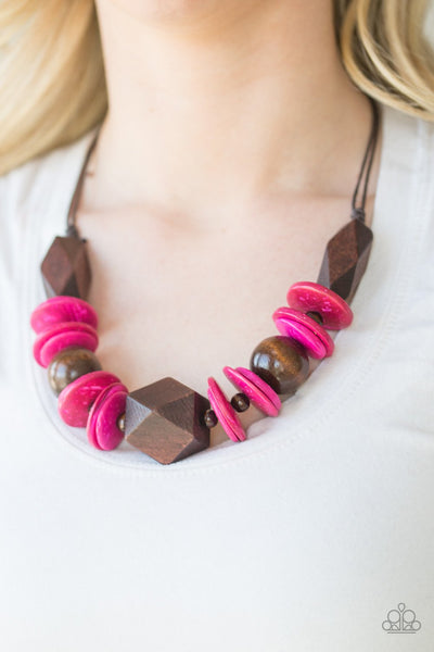 Pacific Paradise - Pink Necklace - Wood - Paparazzi