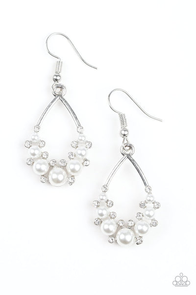 Fancy First - White Earring - Paparazzi