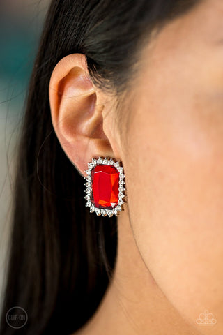 Downtown Dapper - Red Earring - Clip-On - Paparazzi