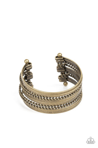 Perfectly Patterned - Brass-bars-cuff-paparazzi