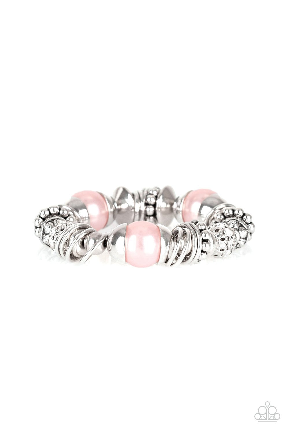 Uptown Tease - Pink pearls-white rhinestone-bracelet-paparazzi