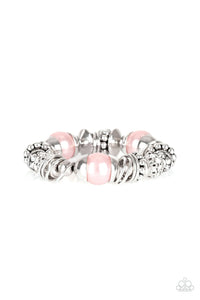 Uptown Tease - Pink pearls-white rhinestone-bracelet-paparazzi