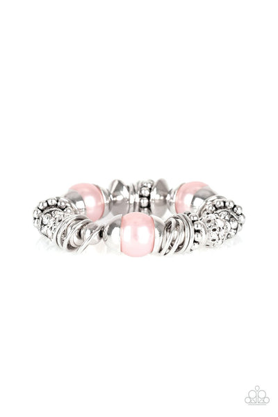 Uptown Tease - Pink pearls-white rhinestone-bracelet-paparazzi