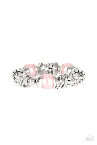 Uptown Tease - Pink pearls-white rhinestone-bracelet-paparazzi