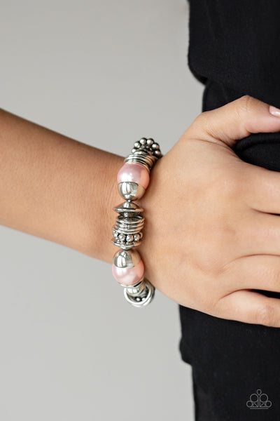 Uptown Tease - Pink pearls-white rhinestone-bracelet-paparazzi