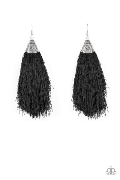 Tassel Temptress - Black Earring - Paparazzi