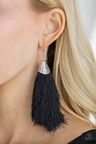 Tassel Temptress - Black Earring - Paparazzi