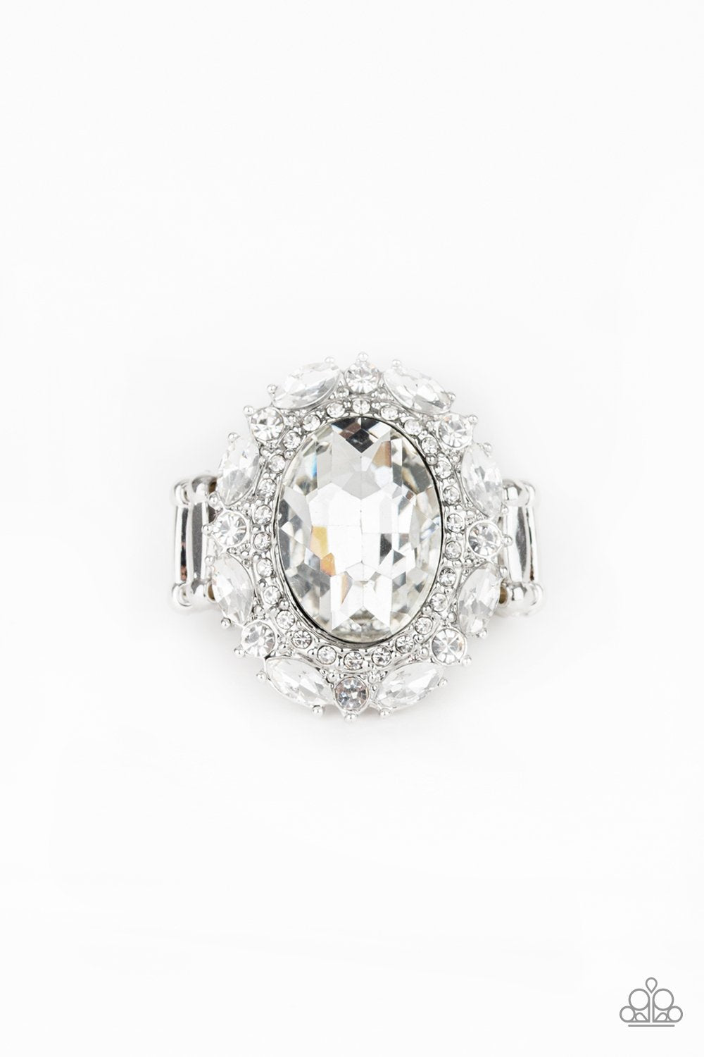 Show Glam - White Ring - Paparazzi