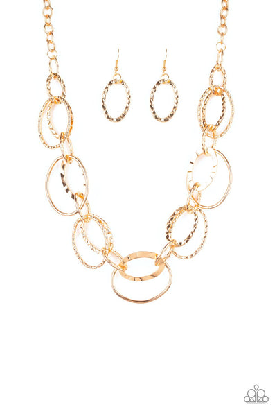 Bend OVAL Backwards -  Gold-hoops-necklace-paparazzi