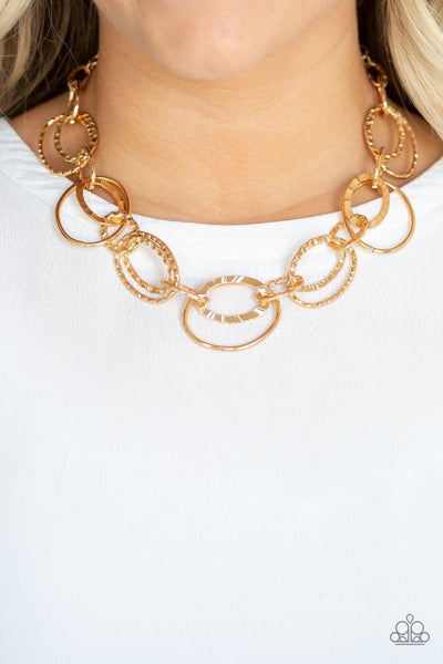 Bend OVAL Backwards -  Gold-hoops-necklace-paparazzi