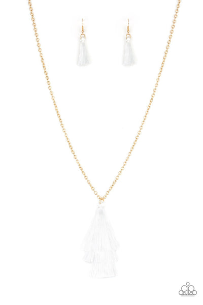 Triple The Tassel - White-necklace-paparazzi
