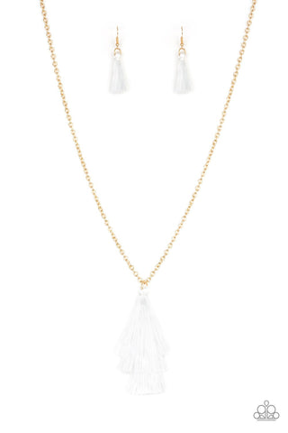 Triple The Tassel - White-necklace-paparazzi