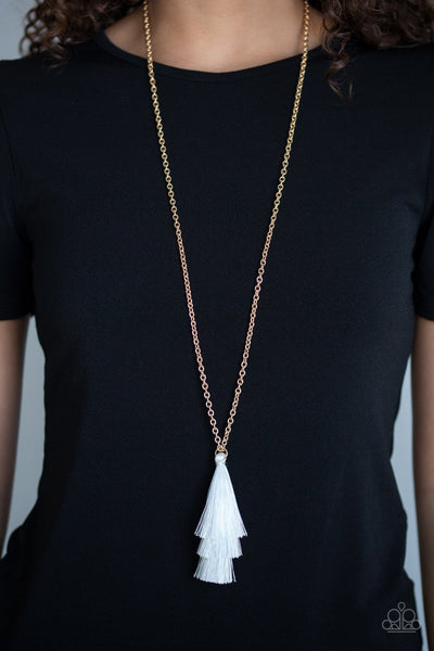 Triple The Tassel - White-necklace-paparazzi