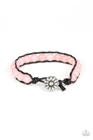Daisy Guru - Pink stones-black cording-bracelet-paparazzi