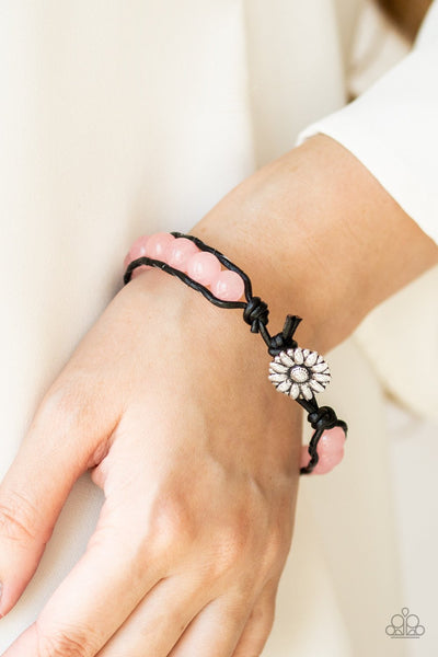 Daisy Guru - Pink stones-black cording-bracelet-paparazzi