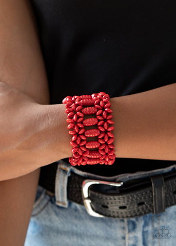 Fiji Flavor - Red Bracelet - Wood - Paparazzi