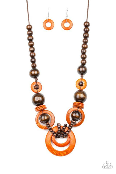 Boardwalk Party - Orange Necklace - Wooden - Paparazzi