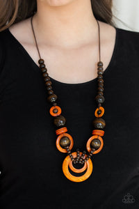 Boardwalk Party - Orange Necklace - Wooden - Paparazzi