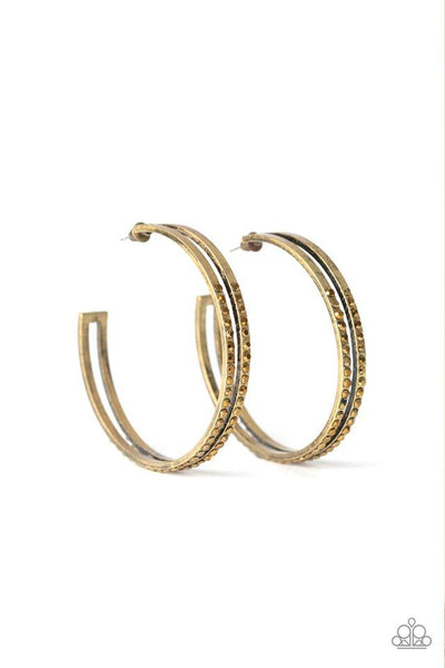 Double The Bling - Brass Earring - Paparazzi