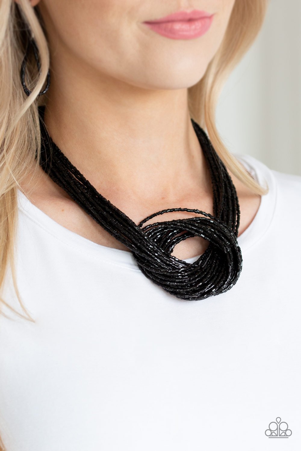 Knotted Knockout - Black Necklace - Seed Bead - Paparazzi
