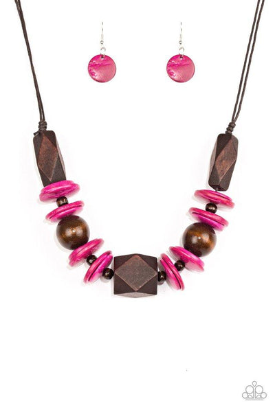 Pacific Paradise - Pink Necklace - Wood - Paparazzi