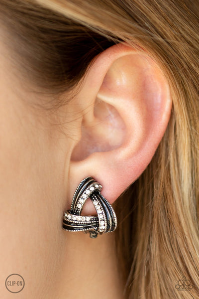 Twirling Twinkle - Black Earring - Clip-on Paparazzi