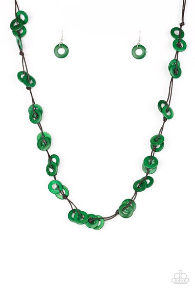 Waikiki Winds - Green Necklace - Wood- Paparazzi